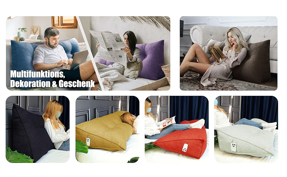 Підголовник для спини Johnear: трикутна подушка для ліжка, дивана, читання (сірий, 45x20x35 см)