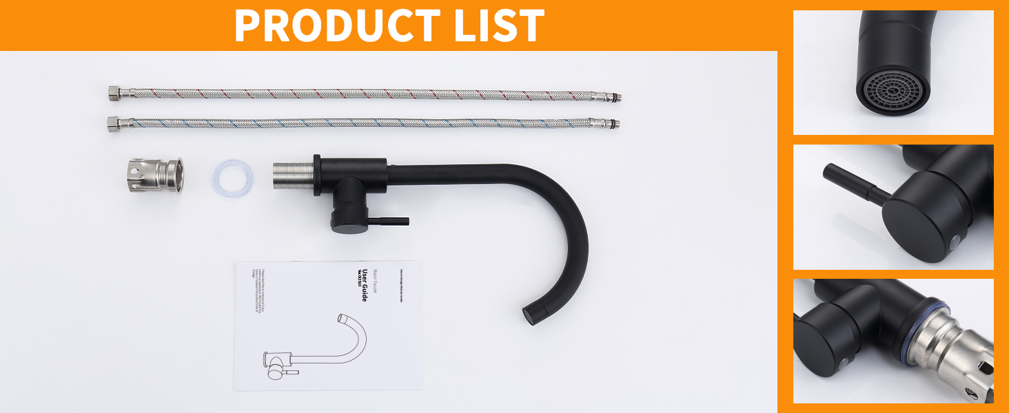 Кран кухонний HOMELODY чорного кольору, 360° поворотний, з високим виливом, з нержавіючої сталі, одноlever, G3/8 з'єднання