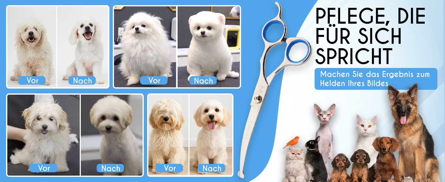 Набір для грумінгу собак та котів: професійні ножиці для стрижки та підстригання шерсті з шкіряною сумкою, нержавіюча сталь