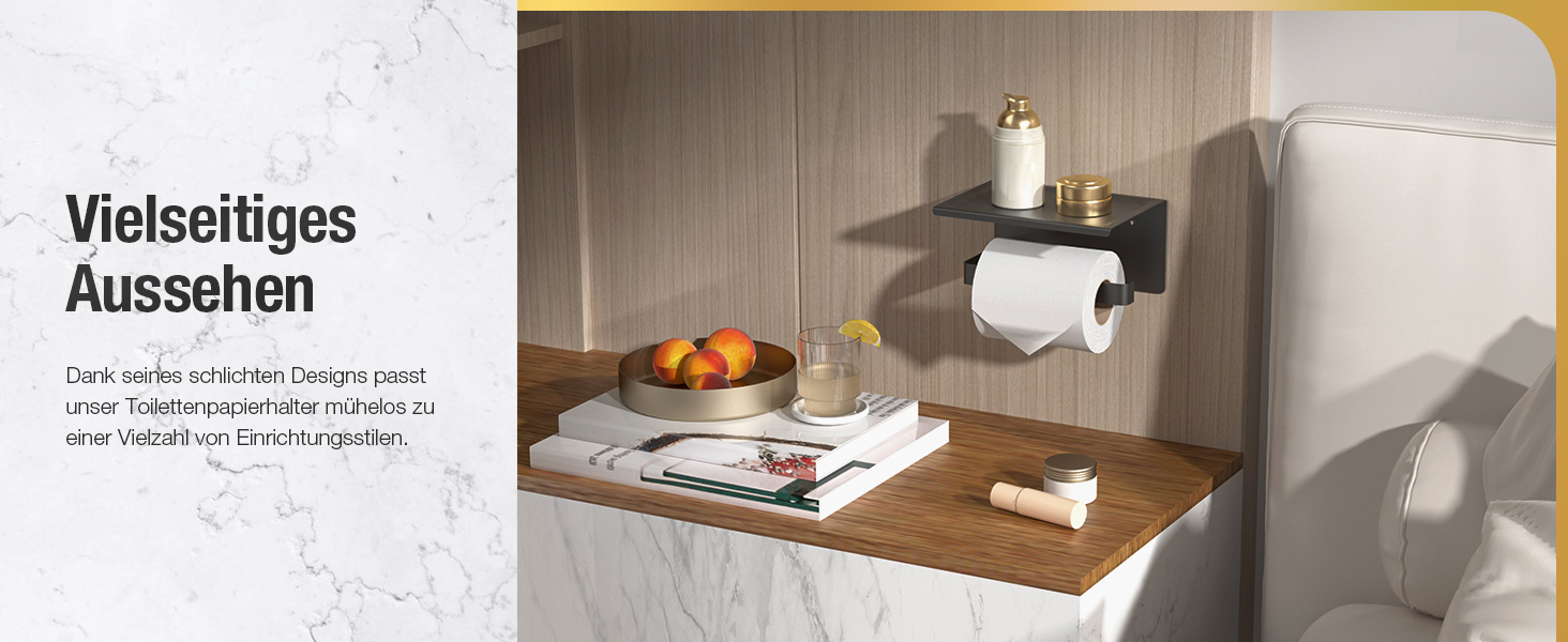 Тримач туалетного паперу HITSLAM без свердління, чорний, нержавіюча сталь з полицею, самоклеючий, для ванної кімнати