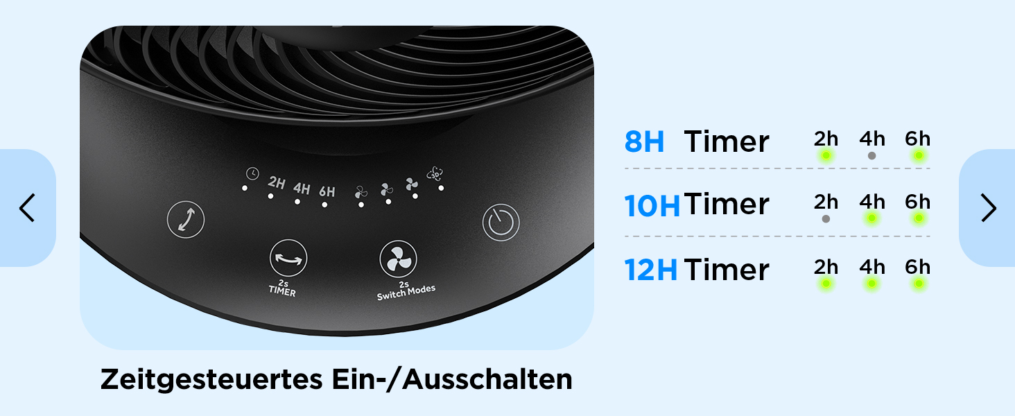 Вентилятор EasyAcc тихий, 25dB, настільний, з авто-осциляцією 90°, 3D Turbo, з пультом, 3 швидкості, таймер 2-12 годин, для спальні - чорний