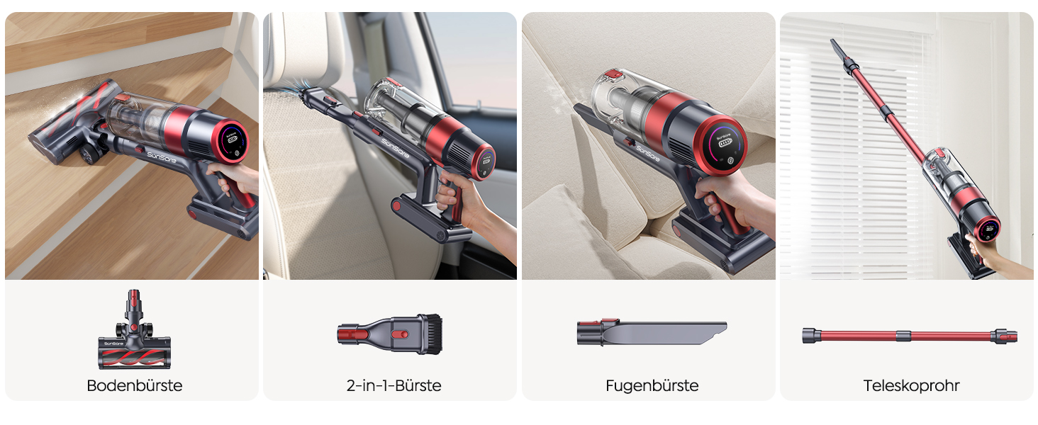 Бездротовий акумуляторний пилосос SunSare 450W з LED-дисплеєм, потужність 40000Pa, для підлоги, килима, шерсті тварин