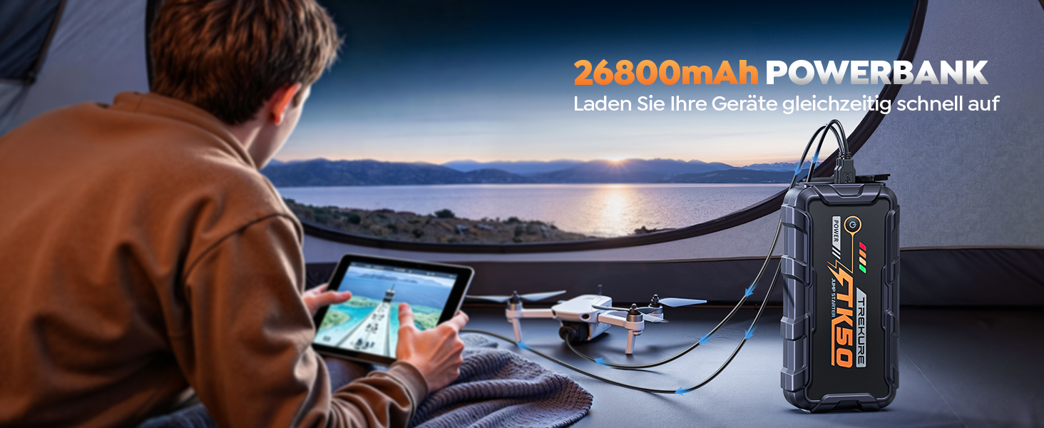 Powerbank для авто 8000A Starthilfe (бензин/дизель) 26800mAh з ліхтарем та USB