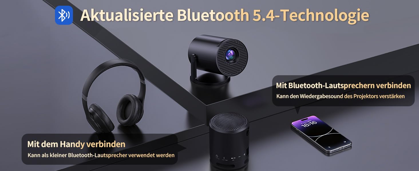 Портативний проєктор Yoton Mini Beamer Wi-Fi6/Bluetooth 5.4 з бездротовою трансляцією екрану (Android/iOS), підтримка 1080P, автоматична корекція трапецеїдальних спотворень, HDMI, Native 720P, білий (чорний)