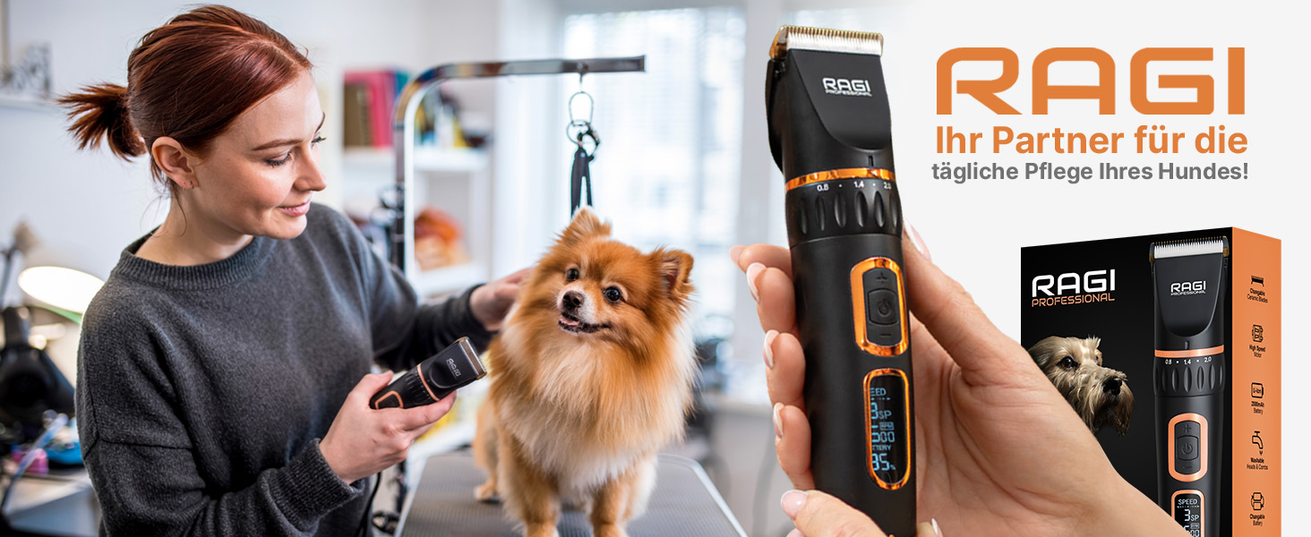 Машинка для стрижки собак RAGI - бездротова, тиха, акумуляторна для собак та котів, чорна