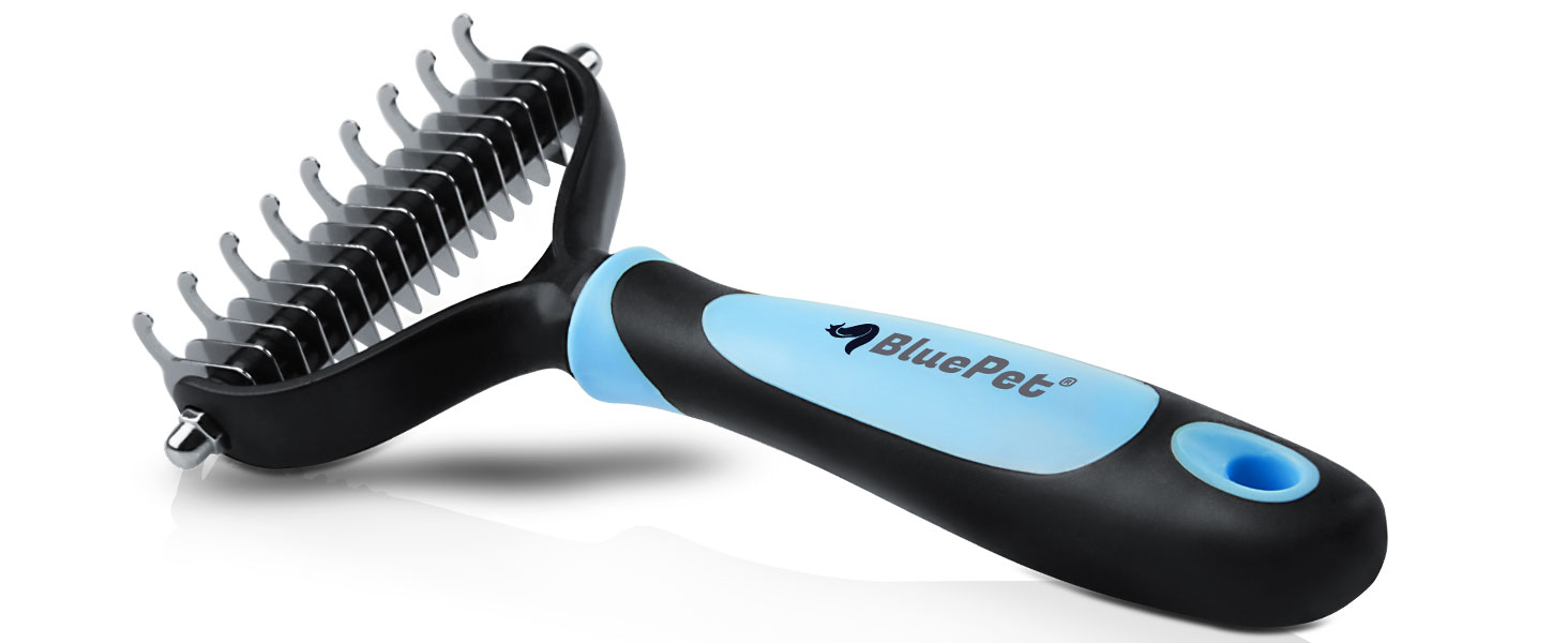 Щітка для собак та котів з довгим хутром BluePet: видаляє підшерстя та ковтуни, захищає верхній шар, ідеально для линьки (M-L породи, M-L + шампунь)