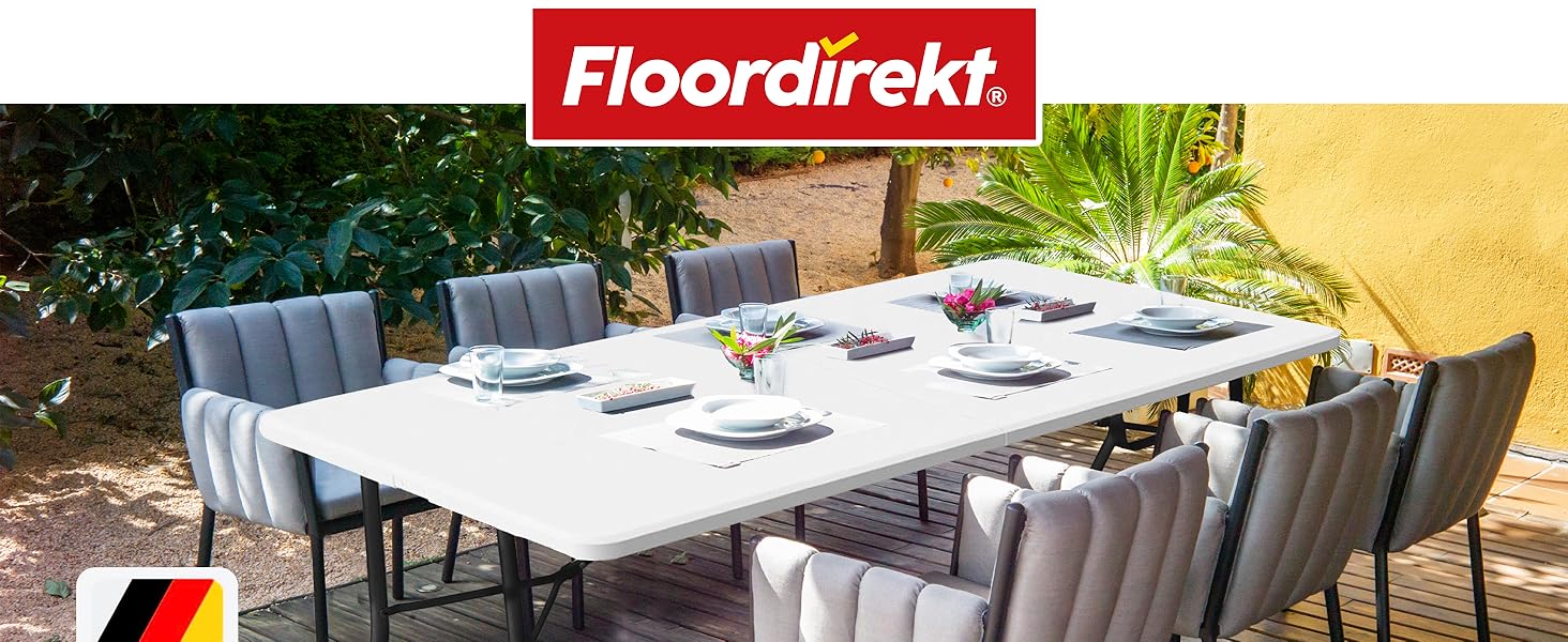 Складаний садовий стіл-буфет Floordirekt Akita 183x76 см з ручкою для перенесення - для тераси, балкона, кемпінгу