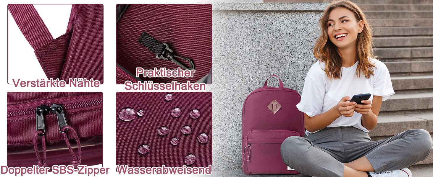 Шкільний рюкзак RAVUO для підлітків, легкий рюкзак для дівчат, денний рюкзак, повсякденна шкільна сумка для університету, школи, подорожей, роботи, бургундський, червоний