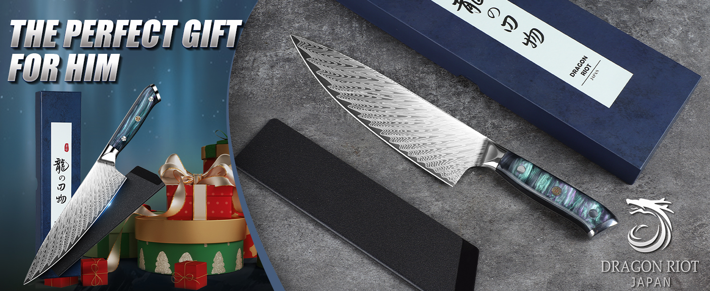 Професійний кухонний ніж Dragon Riot з ручкою з епоксидної смоли, гострі кухонні ножі шеф-кухаря з піхвою (кухонний ніж)