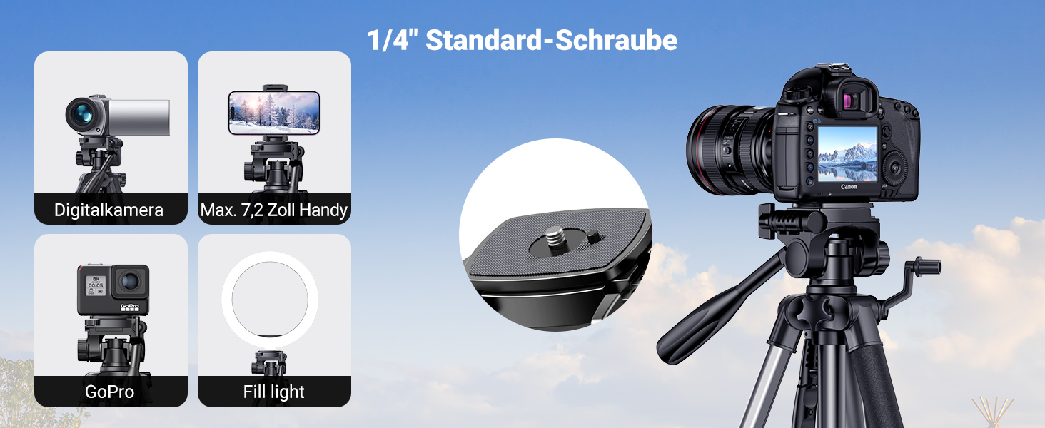 Штатив для камери UGREEN 53.5-175 см, легкий та портативний, з тримачем для смартфона та чохлом для DSLR, Canon, Nikon, Action Camera