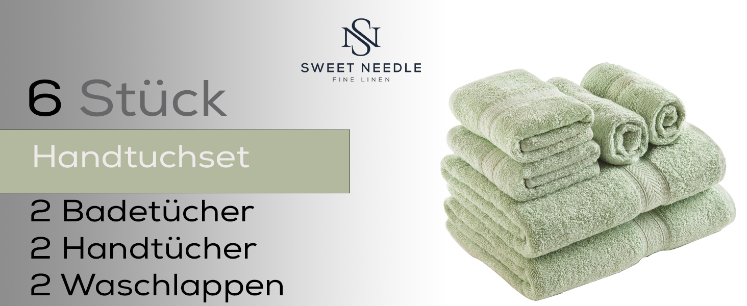 Набір рушників Sweet Needle 6 предметів (2 банні, 2 для рук, 2 для обличчя), бавовняні, гігроскопічні та швидкосохнучі, готельна якість, колір шалфейний