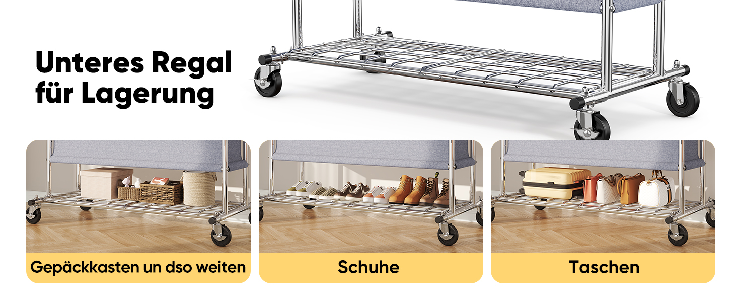 Підставка для одягу HOKEEPER на колесах, подвійна штанга, вантажопідйомність до 283 кг, промисловий дизайн, з полицею та кошиком для білизни, регульована довжина та висота (D005)