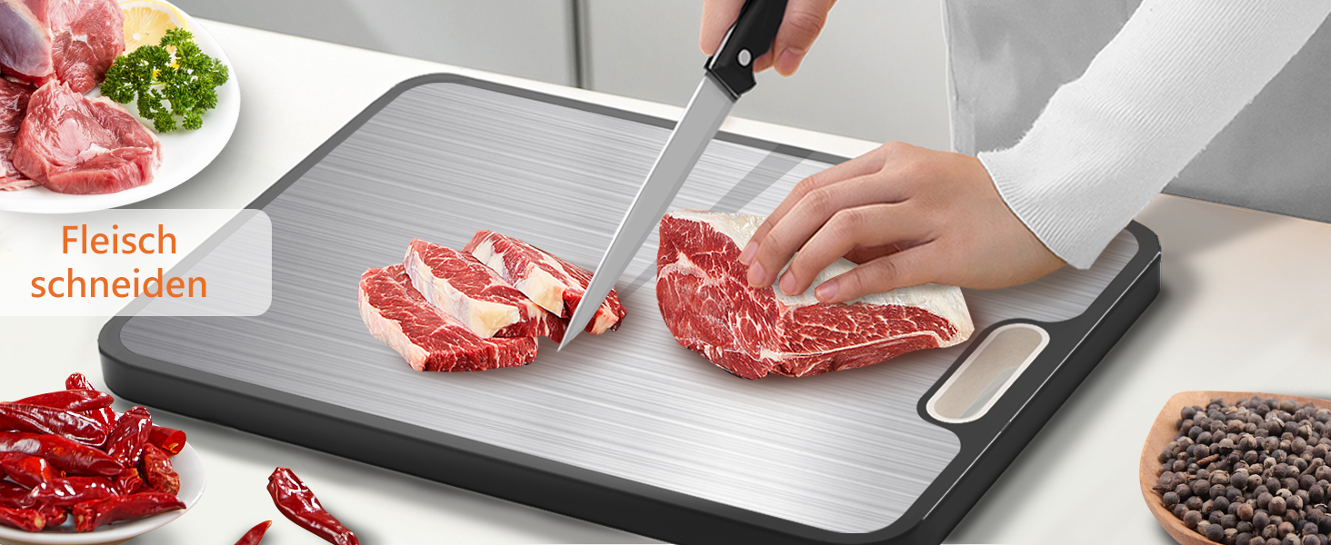 Нінджер Двостороння кухонна дошка для нарізання з нержавіючої сталі 304 та PP, для м'яса, овочів та хліба, легко миється, з ножем (38 × 27 см)