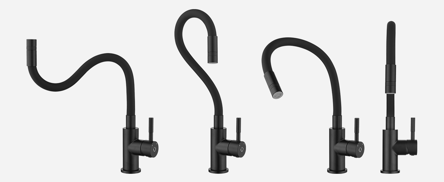 Змішувач кухонний CECIPA SOFETIY SERIE (Чорний) з гнучким виливом 360°, для високого тиску, з 2 режимами струменя, з нержавіючої сталі, для раковини