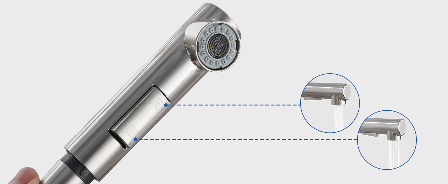 Висувна кухонна змішувач з душем, 360° поворот, нержавіюча сталь, 2 режими струменя, кухонна змішувач преміум-класу, сріблястого кольору