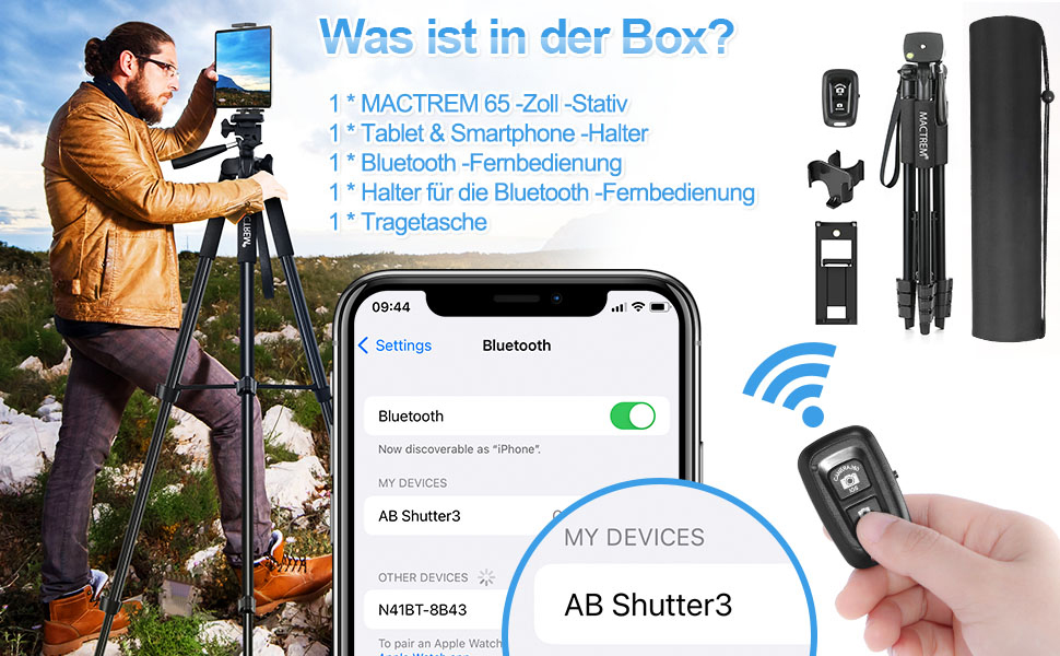 Штатив Handy Stativ Upgrade 165см для камери, смартфона, iPad: 360° обертання, портативний трипод з пультом, сумісний з усіма телефонами, iPhone, Samsung, Camera, GoPro, чорний