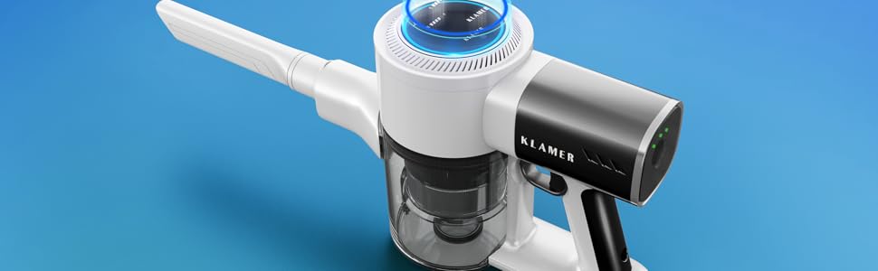 Бездротовий акумуляторний пилосос 2-в-1 Klamer з HEPA-фільтром для дому, авто та килимів. Час роботи до 45 хв. (Білий/Срібний)