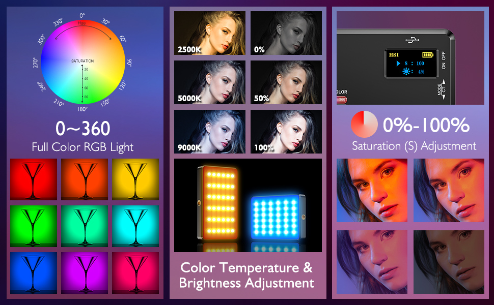 LED світло для селфі на телефон ST-120RGB-CT: 120 світлодіодів, 2500-9000K, регулювання яскравості, 3000mAh, CRI 95+, з тримачем та штативом для фото/відео