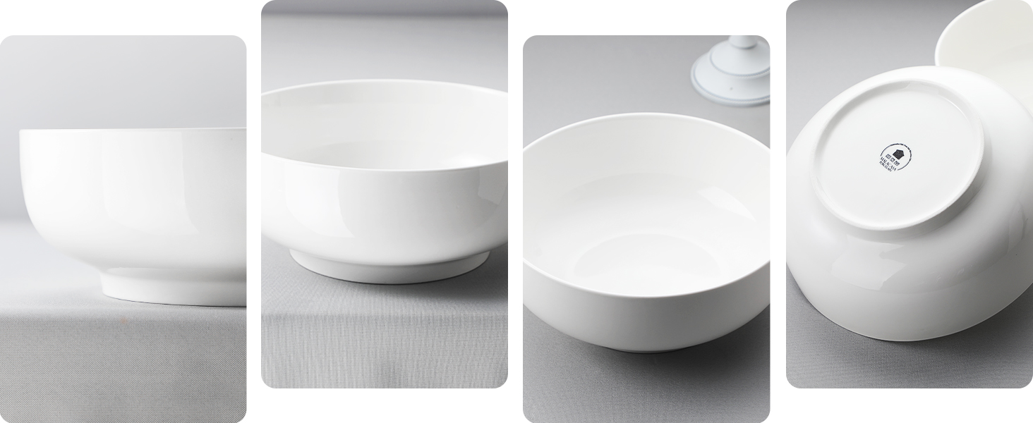 Набір супових та салатних мисок MALACASA (3 шт., 3.4L, 1.8L, 0.8L) з порцеляни. Підходить для супу, салату, рамену, фруктів та мюслі. Серія Regular (білий)