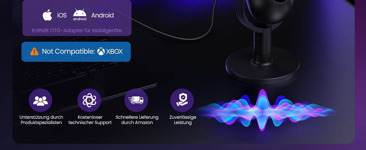 USB Мікрофон для ПК, Gaming RGB Zubehör PS4/PS5: Студійний мікрофон з регулюванням гучності, ехо та кнопкою вимкнення звуку для YouTube, Streaming, Подкастів, Windows/Mac