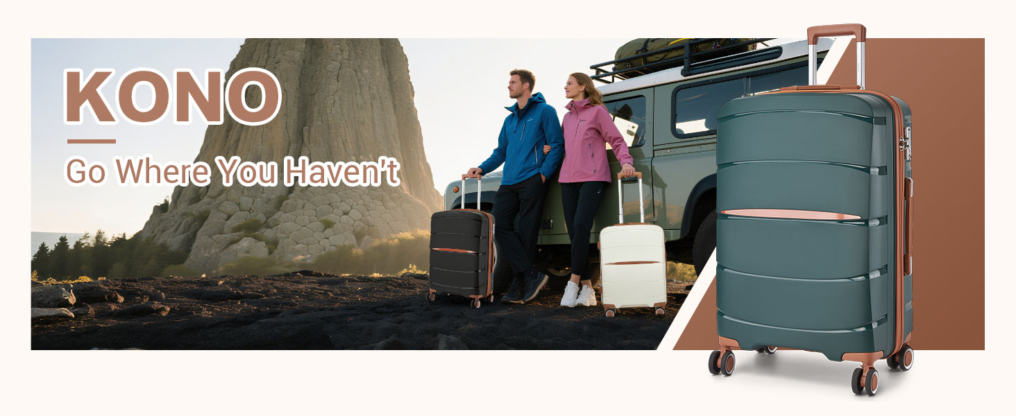 KONO Набір валіз 3 шт: велика, середня, маленька. Валізи з поліпропілену, з TSA замком, 4 колеса, темно-зелений/коричневий.