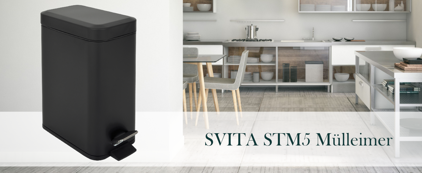 Сміттєвий відер SVITA STM5 з педаллю та м'яким закриттям Softclose, 5л, прямокутний, чорний