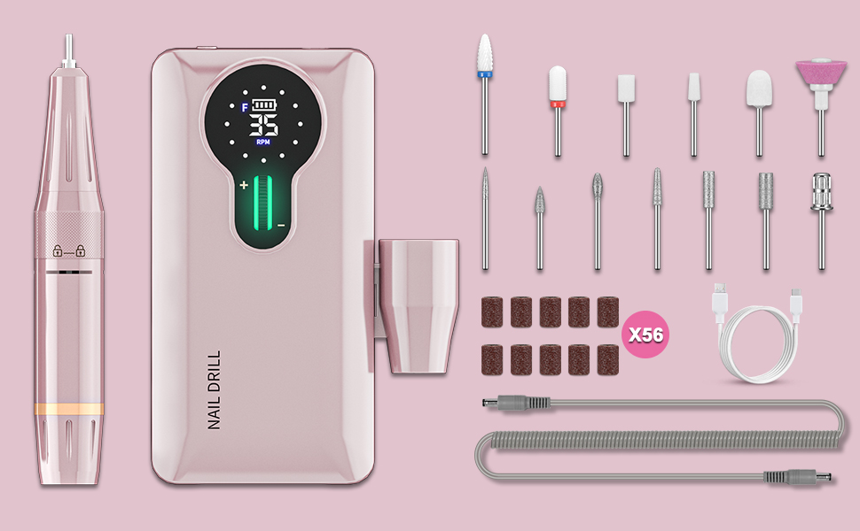 Професійний фрезер для нігтів ENGERWALL 35000 об/хв, акумулятор 20 годин, електрична фрезер для акрилу та гелю, бездротове манікюрне набір з 7 насадками, темно-сріблястий (Pro)