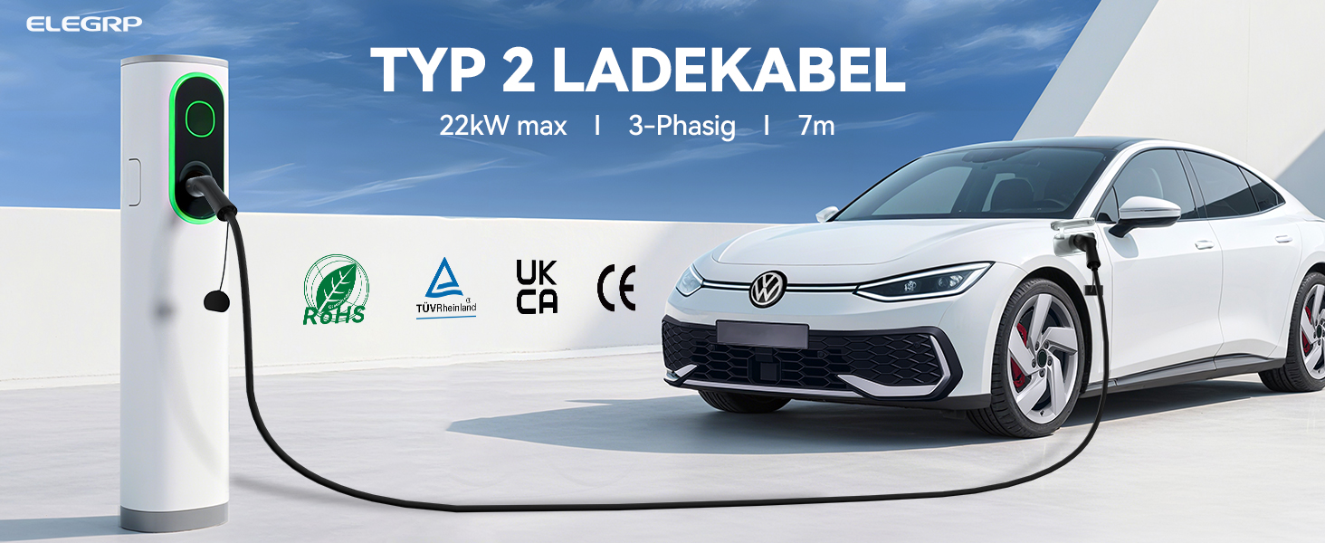 Кабель зарядки для електромобіля Typ 2 (22kW, 32A, 3-фазний) з сумкою, сумісний з Tesla Model S/3/X/Y, VW ID.3/ID.4/e-Golf та іншими електромобілями