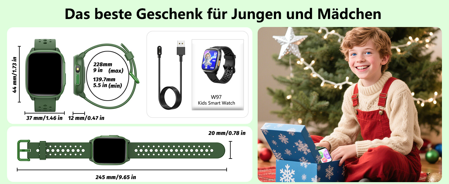 Дитячий розумний годинник Kinder з 140 спортивними режимами, фітнес-трекер, вимірювання пульсу, ігри-головоломки, IP68 вологозахист, без використання додатку/телефону, подарунок для хлопчиків-підлітків 6-15 років, зелений