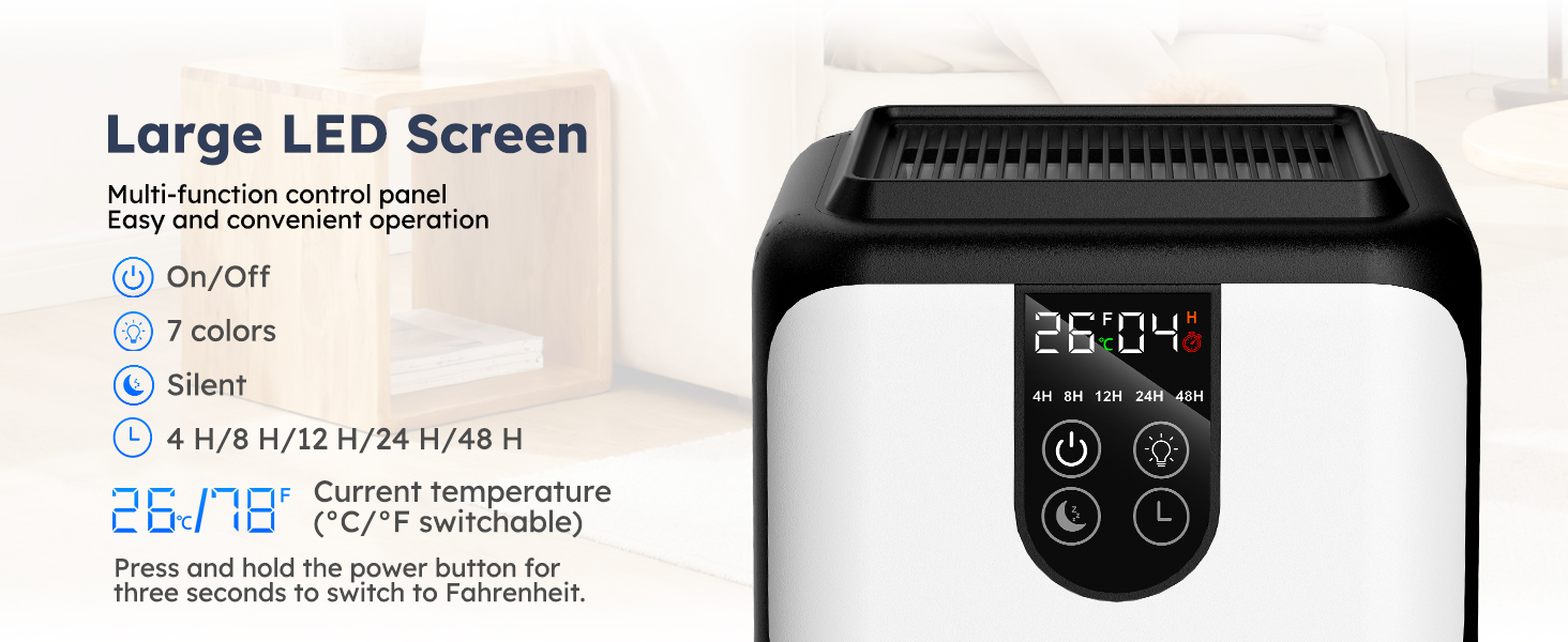 Електричний осушувач повітря 1800 мл з автовимкненням, тихий осушувач для дому з 7 кольоровою підсвіткою, таймером 48 годин - ідеальний для спальні, ванної кімнати, підвалу, кемперу та шафи. Сірий колір.