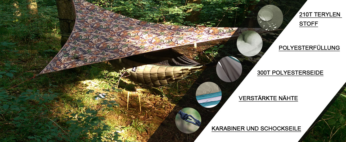 Утеплювач для гамаку OneTigris Hideout, ультралегкий підвісний підматрац 280x120 см, армійсько-зелений, для кемпінгу, туризму та походів