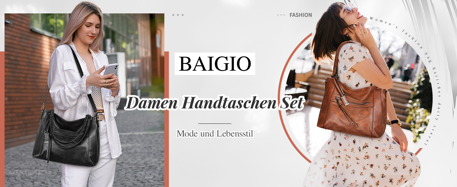 BAIGIO Комплект сумок жіночих: сумка-шопер середнього розміру, кросбоді та гаманець зі штучної шкіри, чорний
