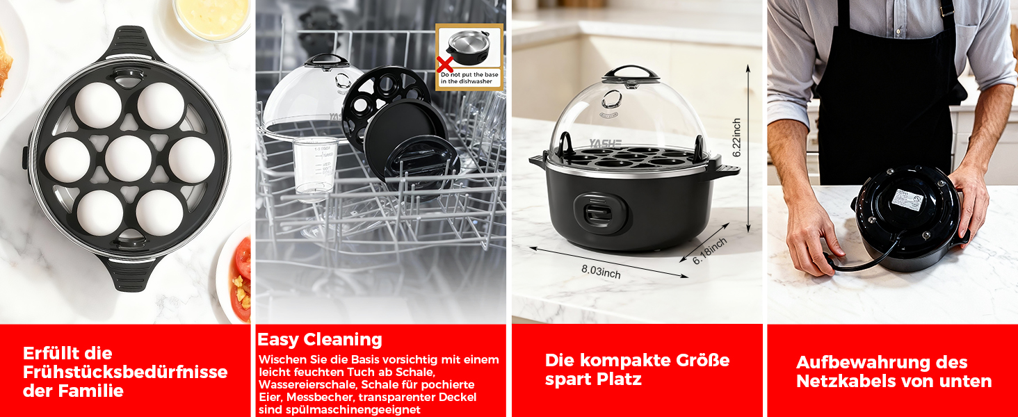 Електричний яйцеварка YASHE на 7 яєць: для твердих, середніх та м'яких яєць. З підставкою для яєць та акустичним сигналом
