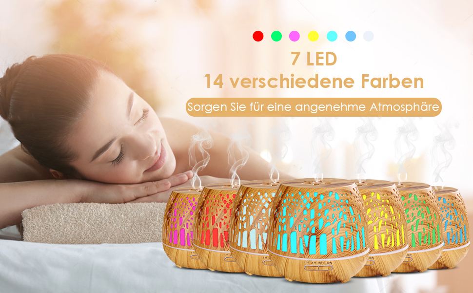 Дифузор Aroma Simpeak 400 мл, ультразвуковий аромадифузор з дерева для ефірних олій, зволожувач повітря з пультом дистанційного керування - дерев'яна різьба, світло-коричневий, легке дерево