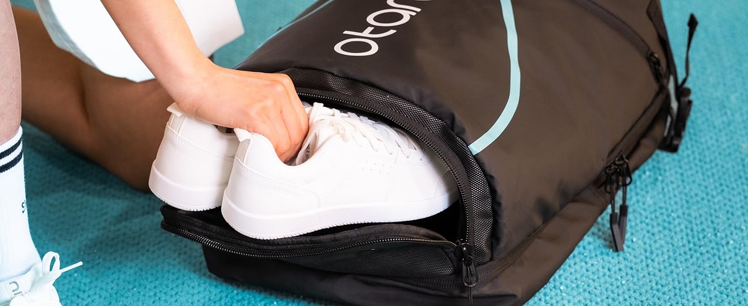 Otaro Tennis Backpack with Shoe Compartment (Holds 2 Racquets) - Includes Separate Shoe Pocket & Racket Protection | Premium Tennis Bag for Men & Women | Unisex (PRO 42L, Reflective Black)