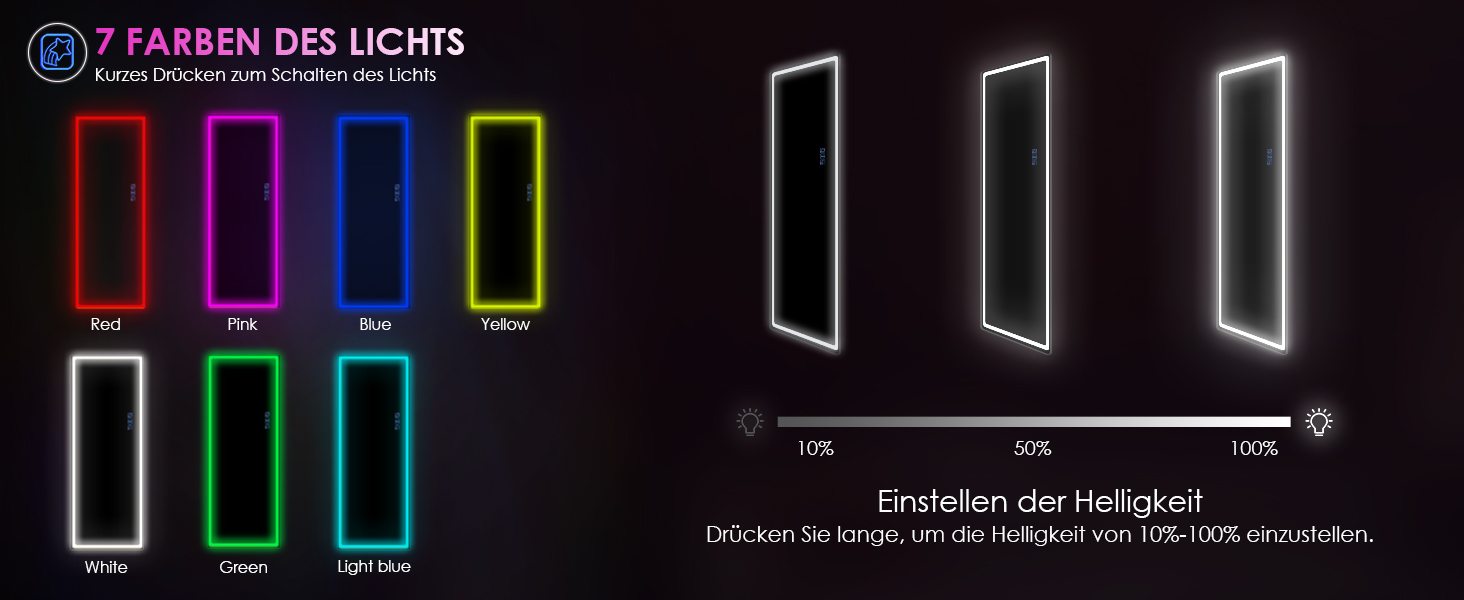 Дзеркало для тіла LVSOMT з підсвіткою, 120x40 см, настінне/на двері, LED, чорне
