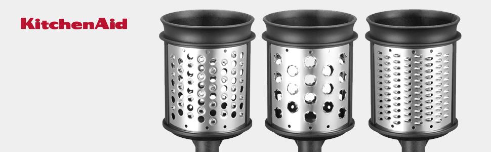 Насадки KitchenAid 5KSMEMVSC для кухонного комбайна – набір з 3 барабанів для овочів, сиру та інших продуктів, терка-шинковка з нержавіючої сталі