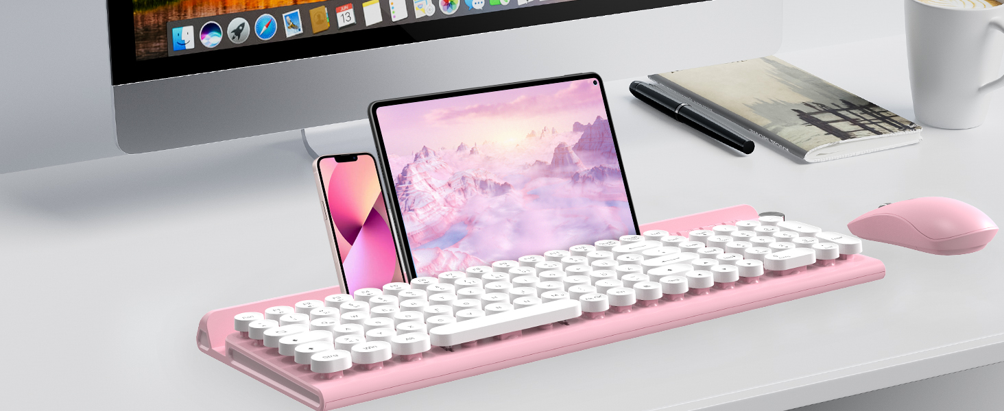 Ігрова клавіатура та миша RaceGT з RGB підсвічуванням, 104 клавіші, вологостійка, 7 кнопок миші 6400 DPI, QWERTZ (DE-Layout), рожевий колір