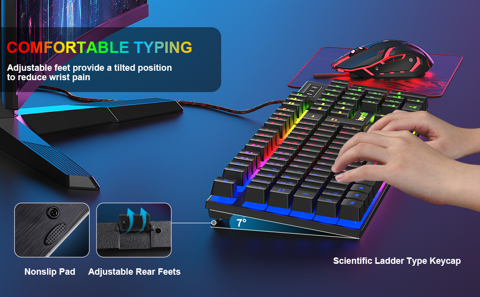Ігровий набір клавіатури та миші з навушниками, QWERTZ DE розкладка, RGB підсвітка клавіатури, ігрова миша з LED підсвіткою (4 кольори), навушники Over-Ear, велика ігрова килимок, USB провідне підключення для PC, Mac, PS5, Xbox