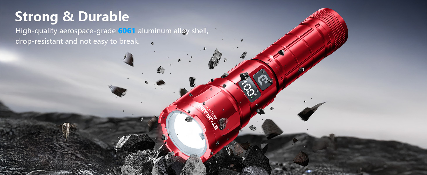 LED ліхтарик Gearlite, 6000 люмен, тактичний, з регулюванням фокусу, 3 режими, водонепроникний IP65, для кемпінгу, риболовлі, туризму, надзвичайних ситуацій (червоний, 1 шт.)