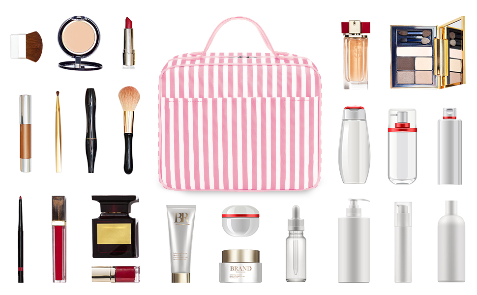 Сумка для косметики IDEATECH, дорожня, водонепроникна, для чоловіків та жінок, рожево-смугаста, з петлею для підвішування