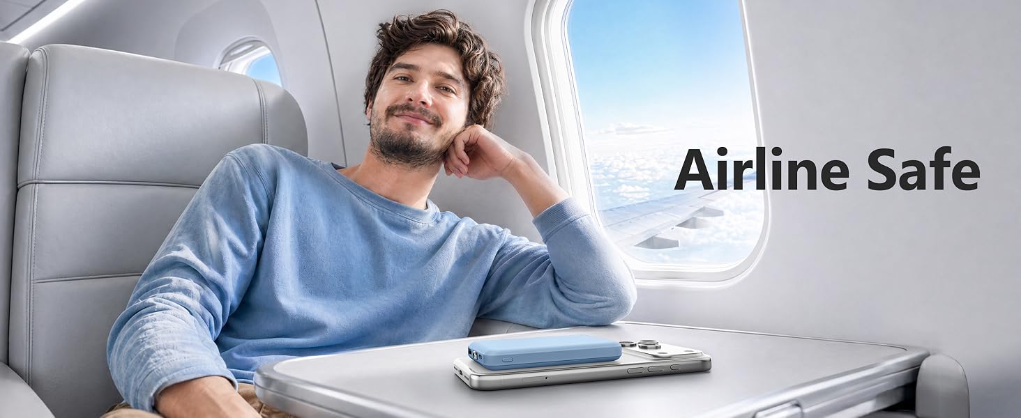 Бездротовий зовнішній акумулятор AOGUERBE MagSafe 10000mAh, Power Bank з магнітною зарядкою 22.5W, USB-C, для iPhone 17/16/15/14/13/12 Pro Max (Блакитний)