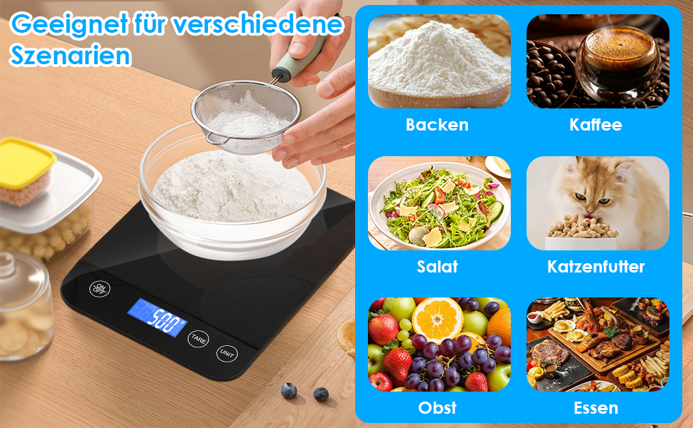 Кухонні ваги Gaethra: цифрові, 15 кг, точність 1 г, з функцією тарування, для продуктів, з батарейками
