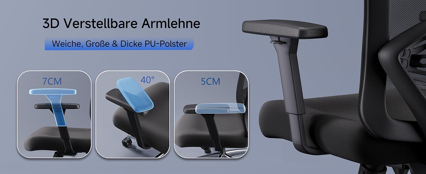 Ticova Ergonomic Office Chair - Adjustable Lumbar Support, Headrest & 3D Armrests