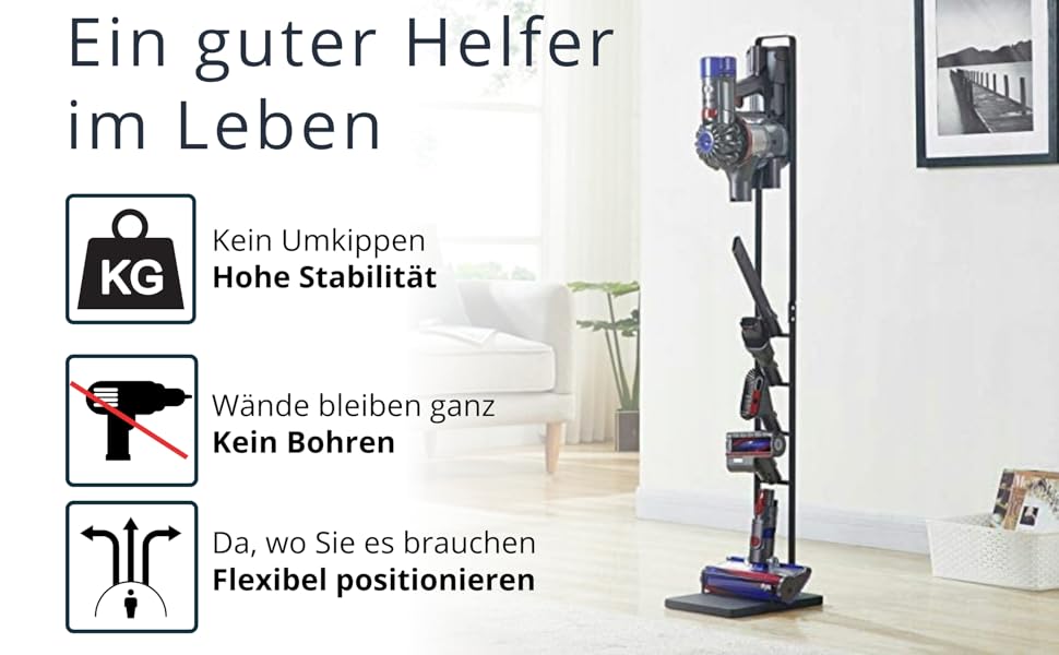 Підставка Wessper для пилососів Dyson – металева підставка-тримач для V6, V7, V8, V10, V11, V12, V15, Gen5, Slim, DC30, DC31, DC34, DC35, DC58, DC59 – аксесуар для зберігання, стабільна та економна