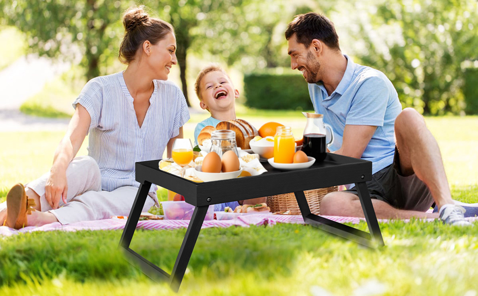 Двопакетний столик-піднос з регульованими ніжками з бамбука для їжі в ліжку, кухні, сервірування, ноутбука (білий, чорний)