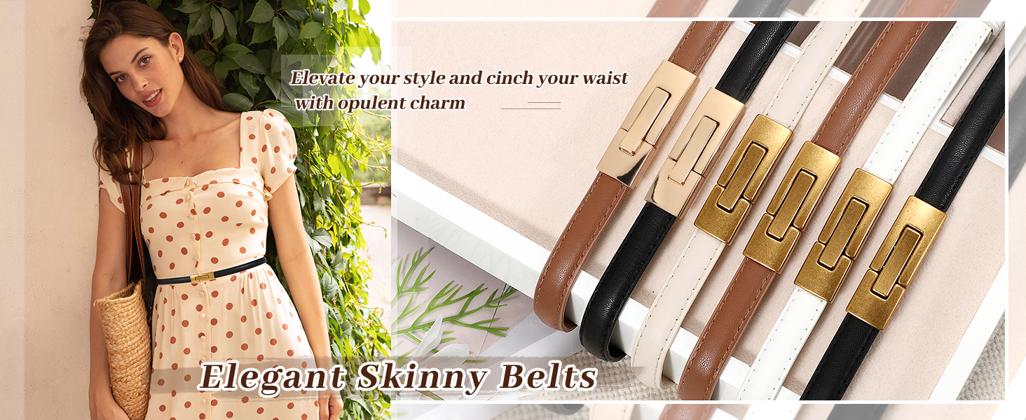 Жіночий шкіряний ремінь WERFORU - тонкий, регульований, з декоративною золотистою пряжкою, чорний+коричневий, довжина 105 см, розмір талії до 93 см