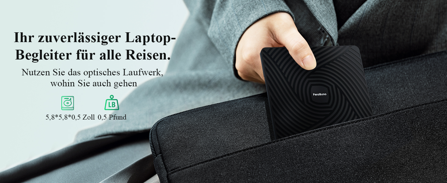 Зовнішній DVD-накопичувач PeroBuno USB 3.0 Type-C, CD ROM +/-RW оптичний привід, ультратонкий DVD-записувач та плеєр для ноутбука, PC, MacBook (Windows, Linux, macOS)