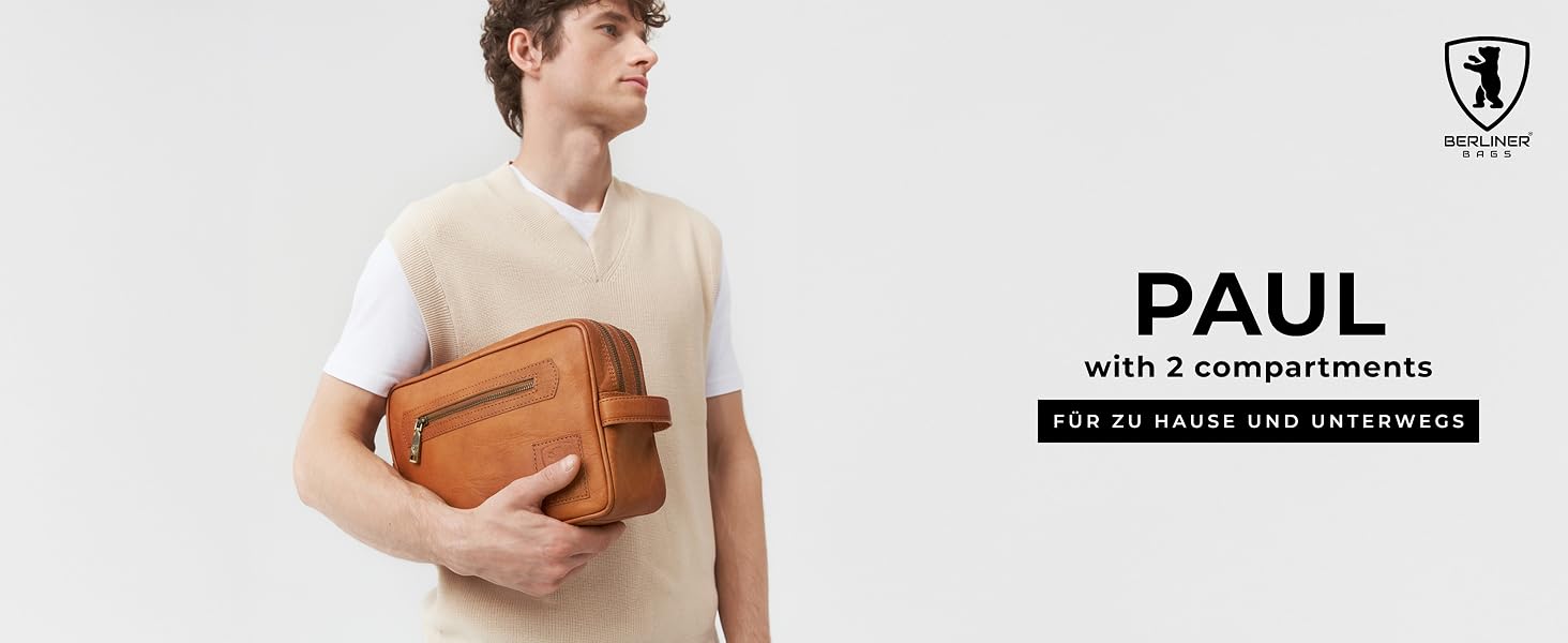 Шкіряна косметичка для подорожей Berliner Bags Vintage Paul, універсальна сумка для аксесуарів (2 відділення), коричнева