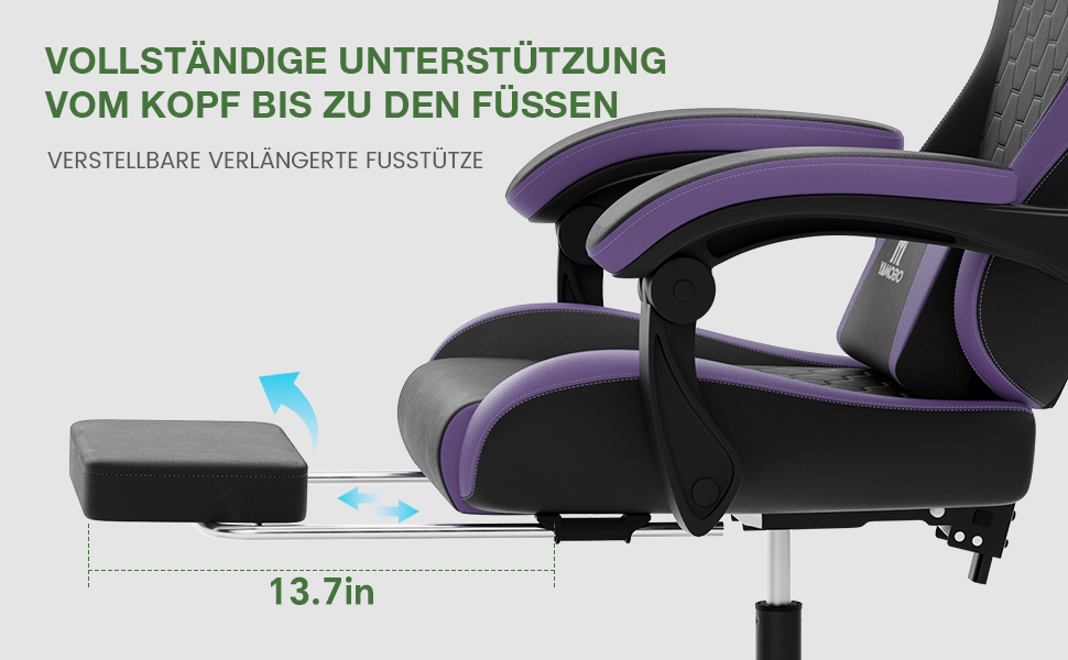 Ігрове крісло Racing Ergonomisch з підніжкою та масажним поперековим подушкою, навантаження до 150 кг, екошкіра, офісне крісло (Чорно-фіолетове)